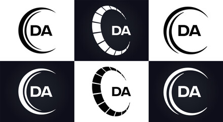 DA logo. D A design. White DA letter. DA, D A letter logo design. Initial letter DA linked circle uppercase monogram logo. D A letter logo vector design. 