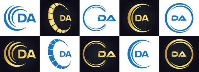DA logo. D A design. White DA letter. DA, D A letter logo design. Initial letter DA linked circle uppercase monogram logo. D A letter logo vector design. 