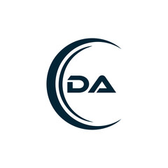 DA logo. D A design. White DA letter. DA, D A letter logo design. Initial letter DA linked circle uppercase monogram logo. D A letter logo vector design. 