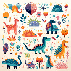Obraz premium various dino icons on a white background