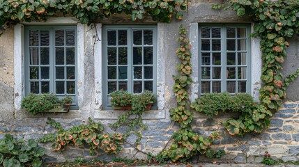 Timeless Charm of a Rustic Stone Cottage Adorned with Autumn Leaves