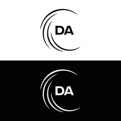 DA logo. D A design. White DA letter. DA, D A letter logo design. Initial letter DA linked circle uppercase monogram logo. D A letter logo vector design. 