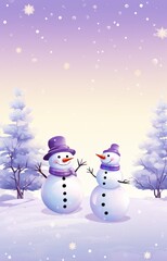Obraz premium Two snowmen are standing in a snowy forest