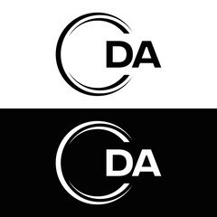 DA logo. D A design. White DA letter. DA, D A letter logo design. Initial letter DA linked circle uppercase monogram logo. D A letter logo vector design. 