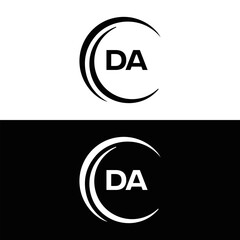 DA logo. D A design. White DA letter. DA, D A letter logo design. Initial letter DA linked circle uppercase monogram logo. D A letter logo vector design. 