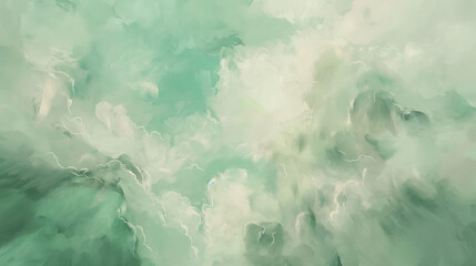 Background of Renaissance cloud sky Painting: Joyful Mint Green, Turquoise, and Champagne Clouds - Classic Art 