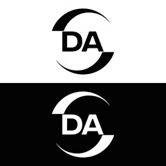 DA logo. D A design. White DA letter. DA, D A letter logo design. Initial letter DA linked circle uppercase monogram logo. D A letter logo vector design. 