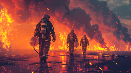 illustration of firefighters in uniform International Firefighters Day, Fireman at work Generative AI 