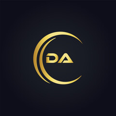 Obraz premium DA logo. D A design. White DA letter. DA, D A letter logo design. Initial letter DA linked circle uppercase monogram logo. D A letter logo vector design. 