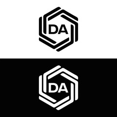 DA logo. D A design. White DA letter. DA, D A letter logo design. Initial letter DA linked circle uppercase monogram logo. D A letter logo vector design. 