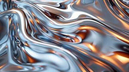 Reflective Metallic Swirls with Orange Highlights in a Smooth Wavy Texture