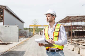 Hispanic male engineer working at construction site.