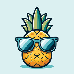 Simple Pineapple Using Sunglasses Vector Illustration