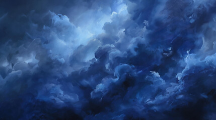 Obraz premium Background of Renaissance cloud sky Painting: Contemplative Indigo, Navy, Midnight Blue Clouds - Classic Art