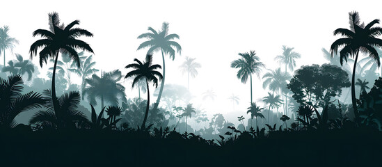 Watercolor landscape, Picture of a pine forest, a blue silhouette of trees and bushes a simple vector art silhouette of a rainforest texture and transparent background