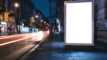 Billboard clear mock up in night streets of city useful for design : Generative AI