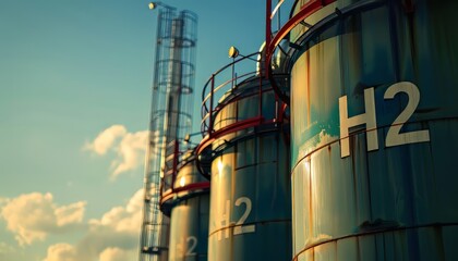 Large Storage Tanks Whit H2 Labels