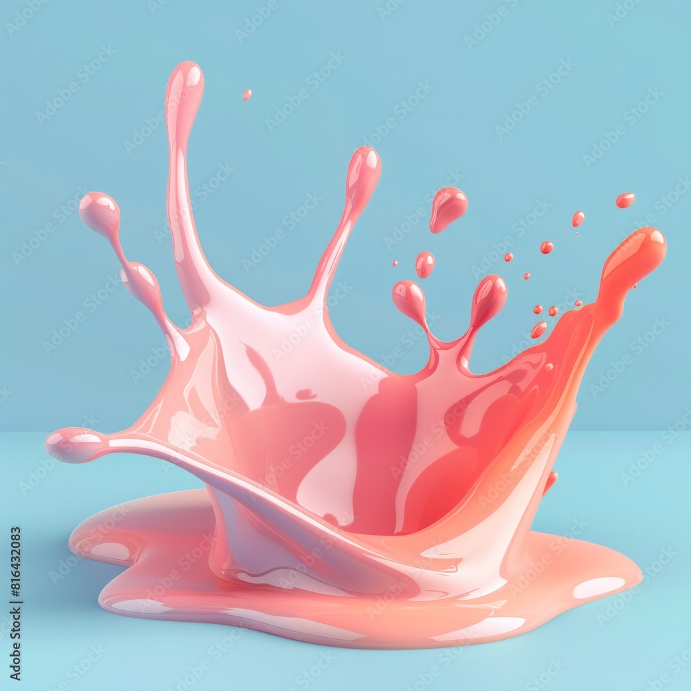 Poster a 3d icon showing a smooth gradient splash, with fluid dynamics in a blend of pastel coral and sky b