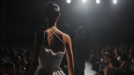 The back of a fashion model on a fashion runway : Generative AI