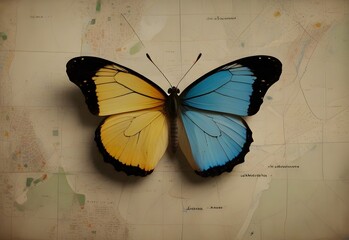 butterflies with maps on their wings, generative AI
