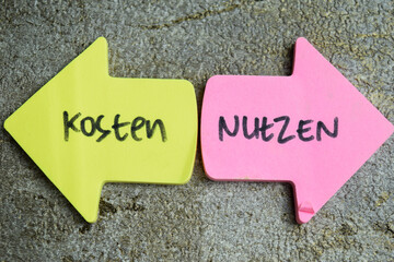 Concept of Learning language - German. Kosten - Nutzen it means Costs and Benefits written on...