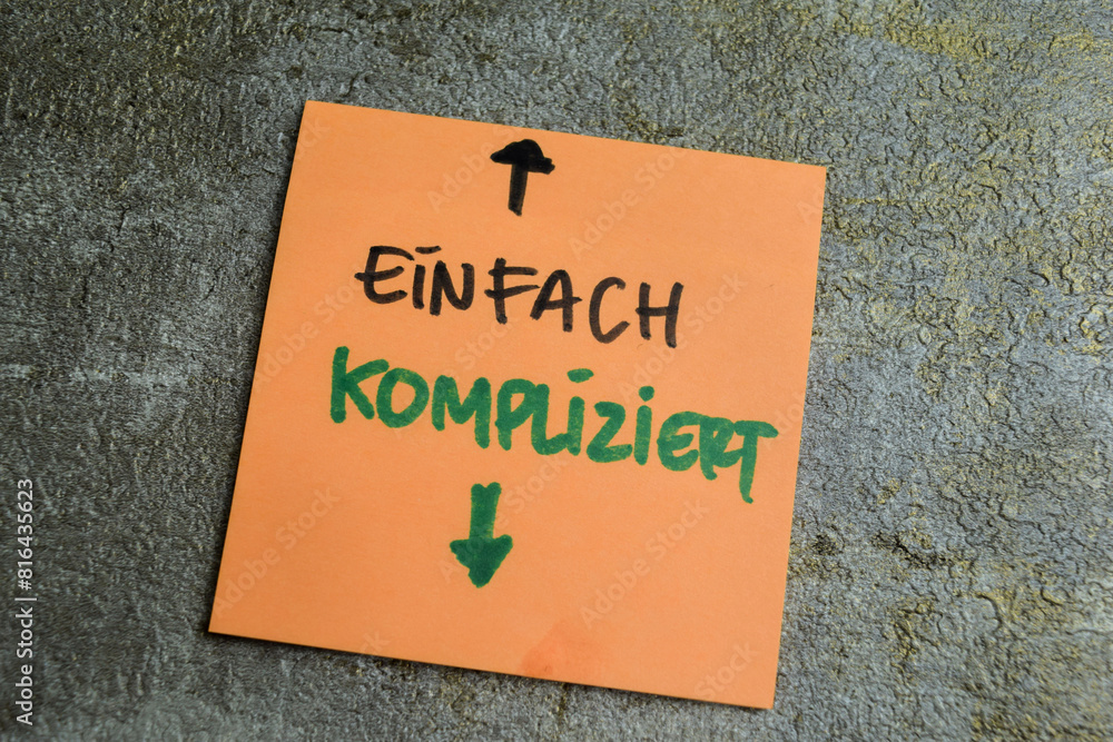 Wall mural concept of learning language - german. einfach kompliziert it means simply complicated written on st