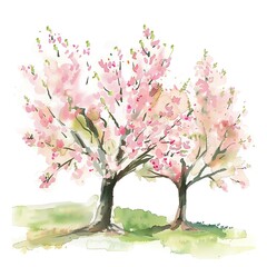 A beautiful watercolor painting of a cherry blossom tree in full bloom