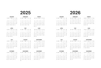 Calendar for 2025-2026 Week starts on Sunday