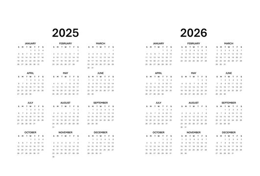 Calendar for 2025-2026 Week starts on Sunday