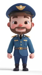 cute Air Traffic Controller character white background 3D styled character funny cute front view simple 3d full color