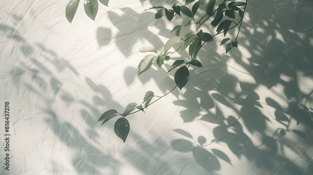 Poster abstract tree shadow blurred background with leaves tree branch and light shadow on white wall : gen
