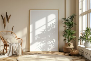 Poster Mockup in Minimalist Scandinavian Interior created with Generative AI