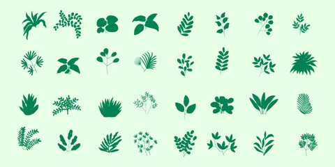 Set of plants, leaf, houseplants icon lines hand drawn vector illustration element. Floral, tropical symbol collection.
