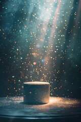 Pedestal for product display empty with fireworks festival and confetti background anniversary atmosphere