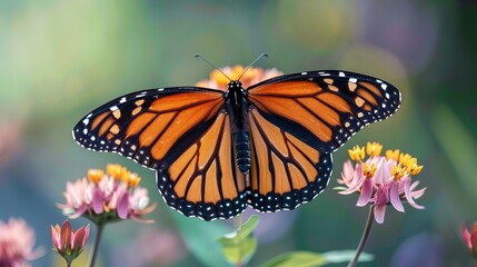 A monarch butterfly sits on a flower.  