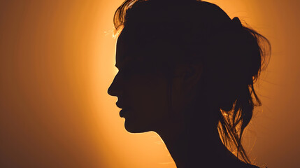 Silhouette portrait of a beautiful caucasian girl : Generative AI