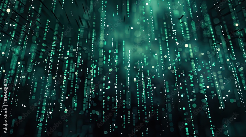 Poster matrix inspired digital rain with cascading green code against a dark backdrop