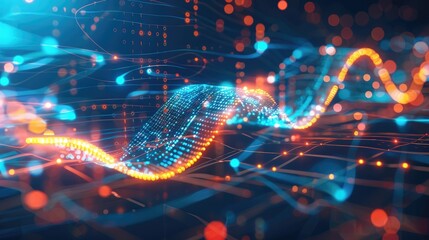 Futuristic digital waveforms with dynamic movements and bright highlights