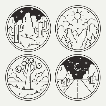 National Park Desert Simple Line Illustration