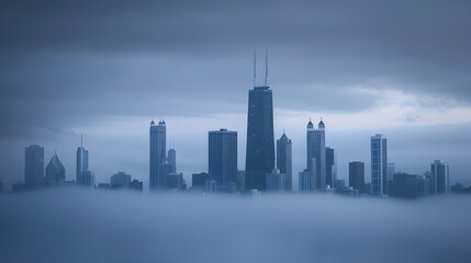 Fototapeta premium Chicago skyline silhouette in the fog : Generative AI