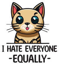 I hate everyone equally funny cat lover T-shirt design vector, Cat saying shirt, Cat meme shirt, funny Cat shirt vector, cute cat, cat dad, cat mom
