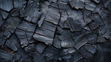 Detailed image of hardwood charcoal from above, showcasing natural textures and forms, isolated for clear advertising focus