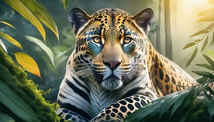 A portrait of a jaguar in the jungle 