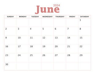 June 2024 Calendar sunday start