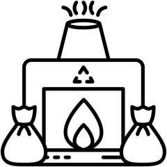 Incinerator Icon. Combustor Waste To Energy Pictogram Graphic Illustration. Isolated Simple Line Icon For Infographic, App and Web Button.