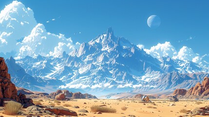 A dynamic 3D cartoon scene depicting a thrilling adventure through rugged mountains.