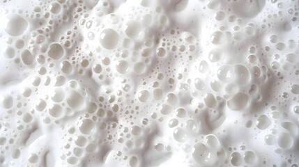 Abstract texture of whipped fresh milk, bubbles and milk rivers. Shampoo foam with bubbles. Confectionery or cosmetic banner Cloud Dancer Color of the Year 2026