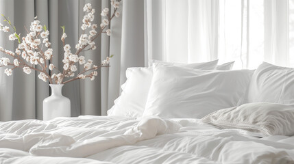 white calming bedroom with bed