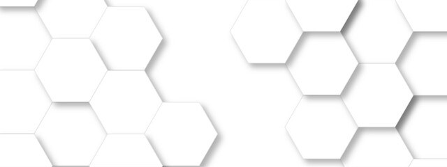 Abstract white hexagonal geometric background with shadow. Luxury White 3D futuristic honeycomb mosaic white background. Abstract white lines background. Vector Illustration.