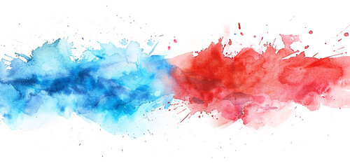 Intense vivid red & electric blue watercolor, abstract.